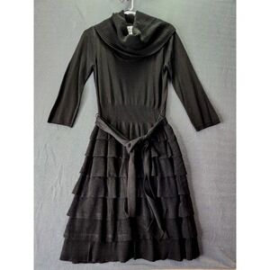 JH Jessica Howard‎ Black A Line Sweater Dress W/ Ruffle Belted Accents Sz M NWT